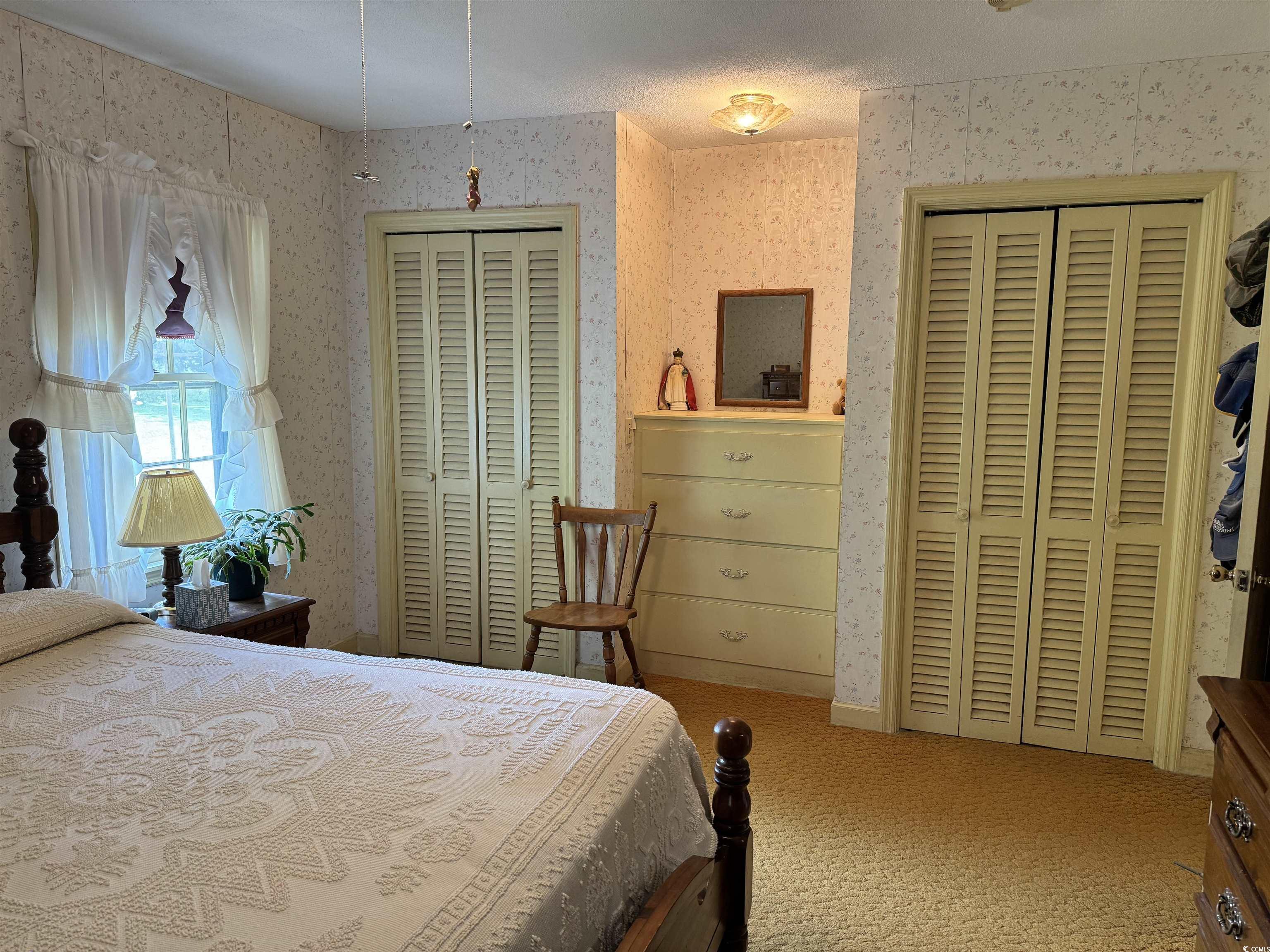 347 Harpers Road Marion, SC 29571 - Photo 22 of 35 Bedroom featuring two closets, carpet, and a textured ceiling