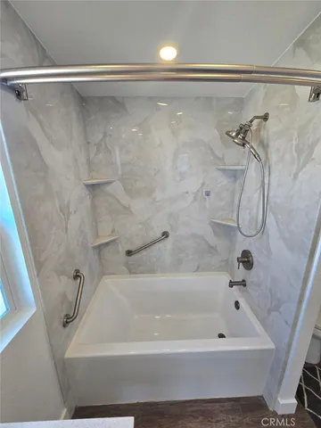 a bathroom with a tub