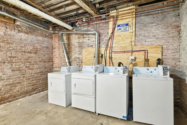 a view of a room with racks on the wall