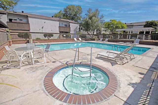 an outdoor space with swimming pool