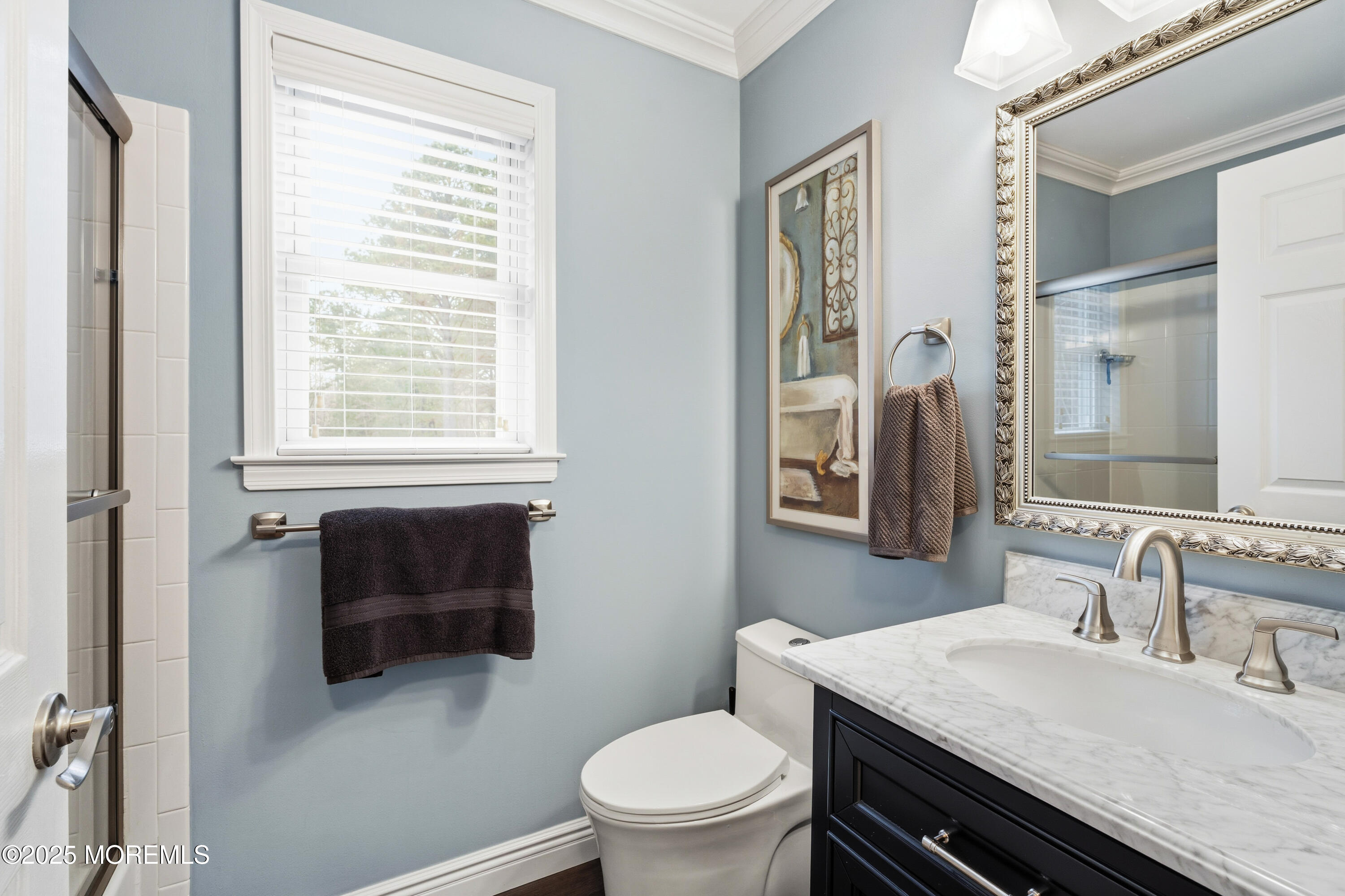 262 Frank Applegate Road Jackson, NJ 08527 - Photo 5 of 37 a bathroom with a granite countertop sink toilet a mirror and shower