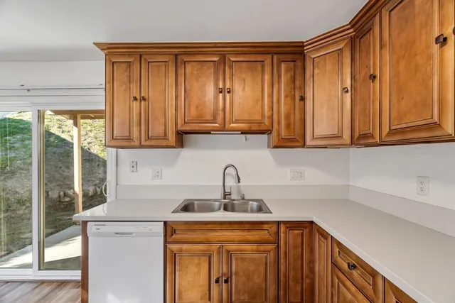a kitchen with stainless steel appliances granite countertop a sink and a cabinets