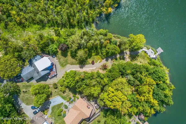 a view of a lake with a city