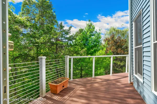 a view of a balcony with mountain view