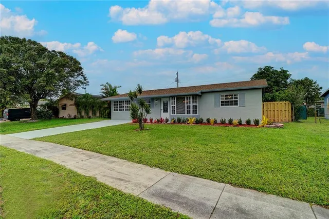 a view of a house with a backyard