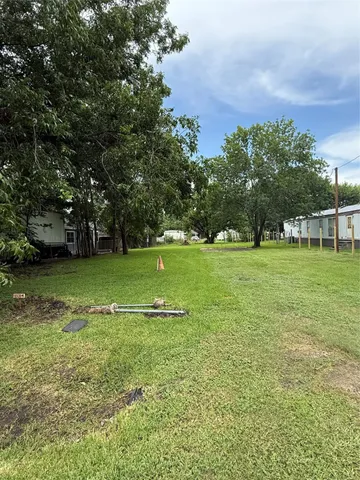 a view of a park with large trees
