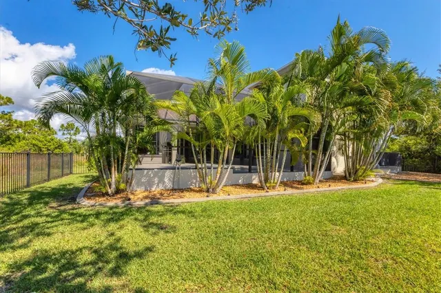 a view of a lake with a garden