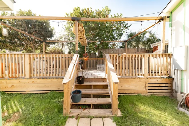 a view of a bench in the roof deck