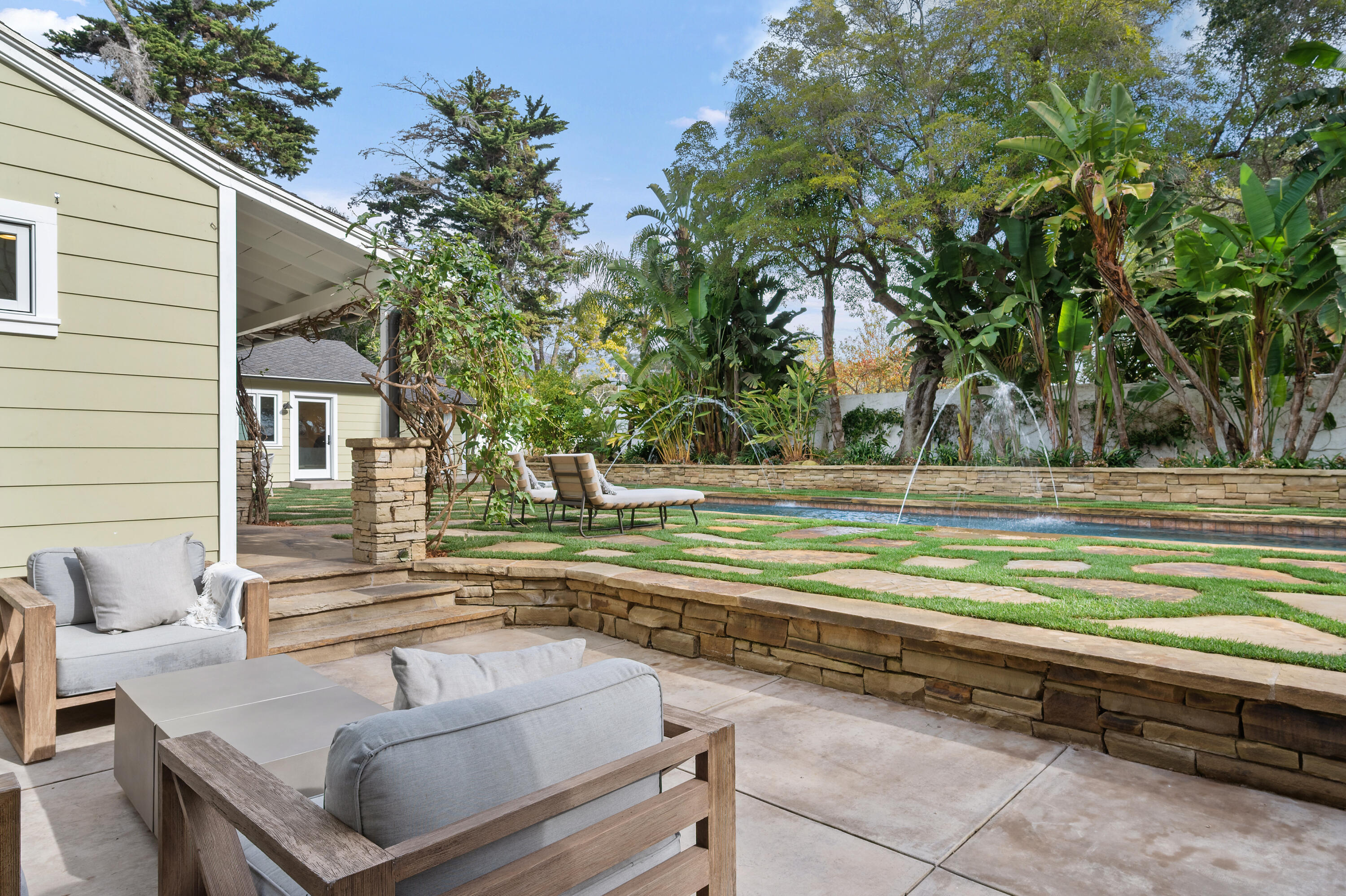 104 La Vereda Road Montecito, CA 93108 - Photo 14 of 15 a view of backyard with swimming pool and outdoor seating