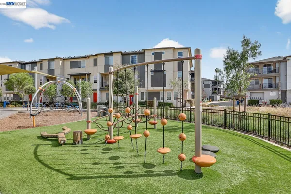 a view of a park with swings