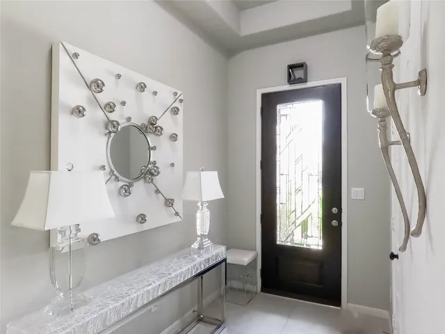 an empty room with shelves