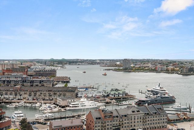 a view of a lake and city