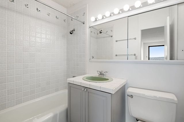 a bathroom with a sink toilet vanity and shower