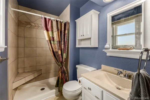 a bathroom with a shower a toilet and a sink