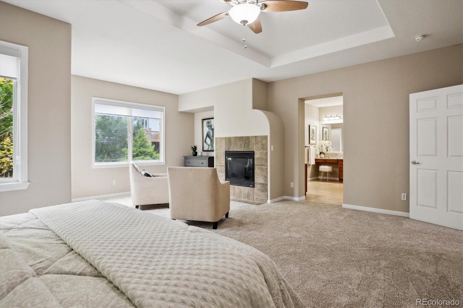 2601 Pemberly Avenue Highlands Ranch, CO 80126 - Photo 18 of 38 a bed room with a bed and a fireplace