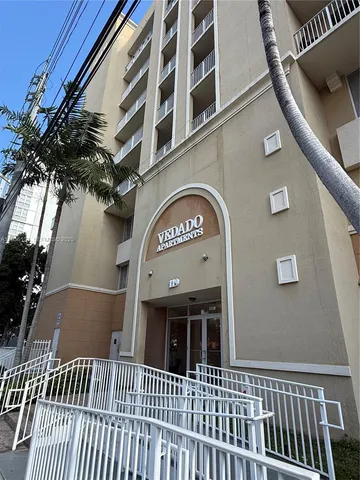 a view of a building from a balcony