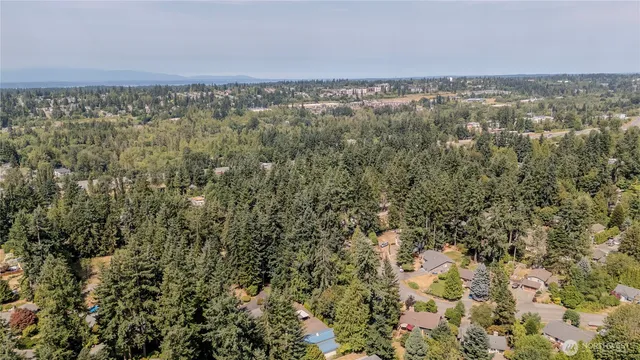 an aerial view of a houses with a yard
