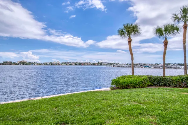 a view of a lake from a yard