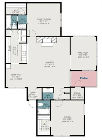 a view of an empty room with a fireplace and a window