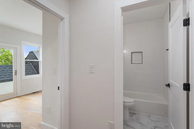 a bathroom with a bathtub