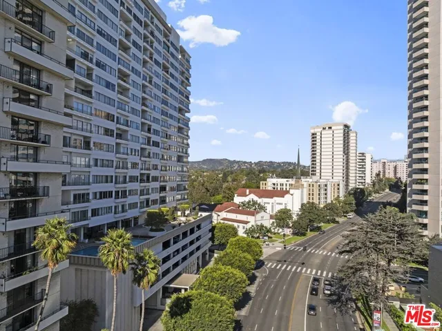 a city view with tall buildings