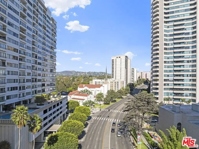 a city view with tall buildings