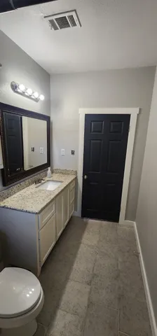 a bathroom with a sink a toilet and mirror