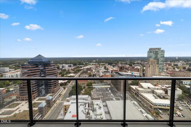 a view of a city from a balcony