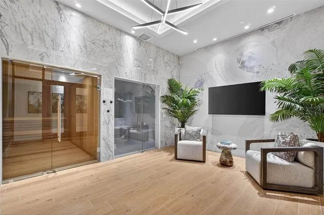 a view of a city with tall buildings