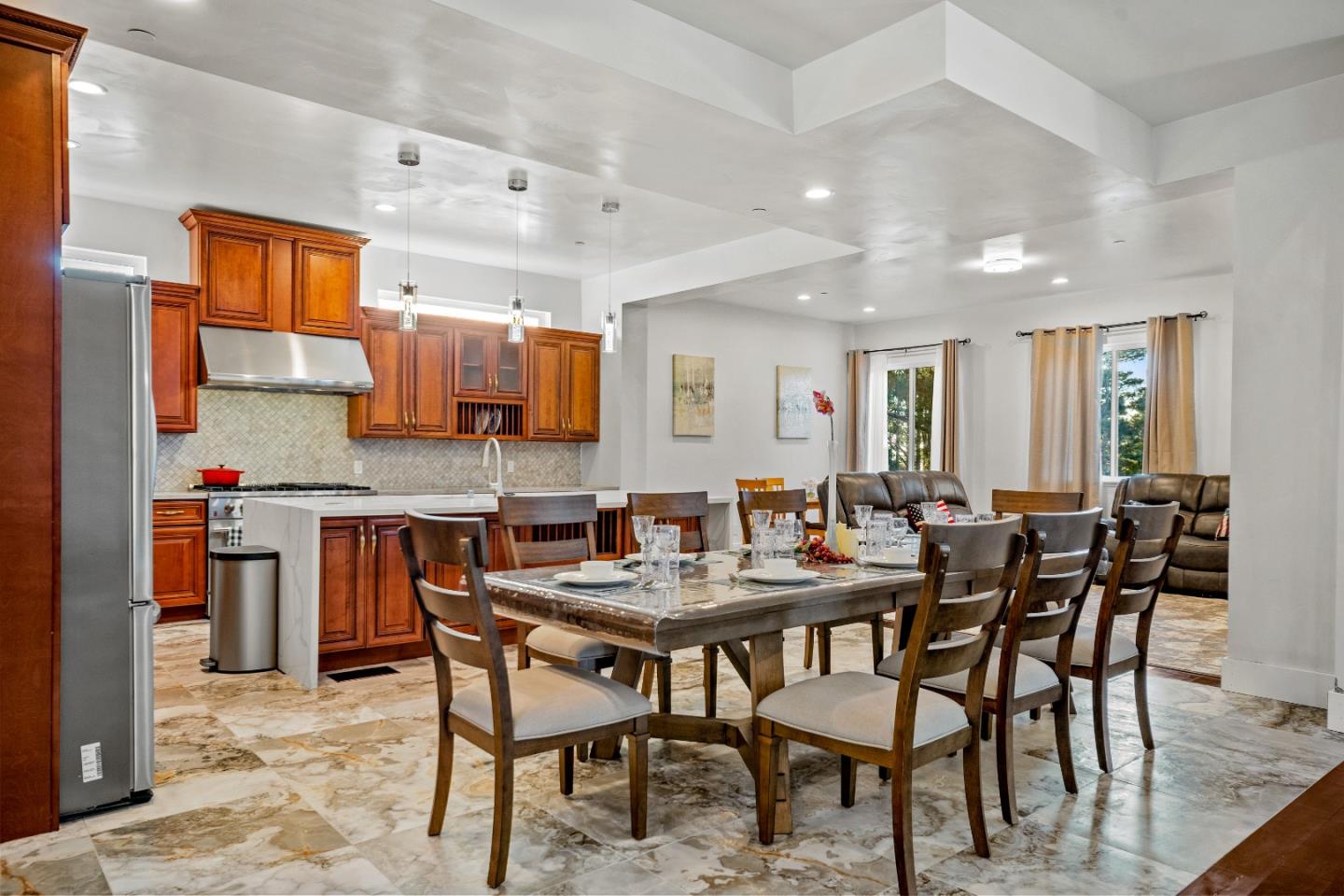 a view of a dining area with furniture