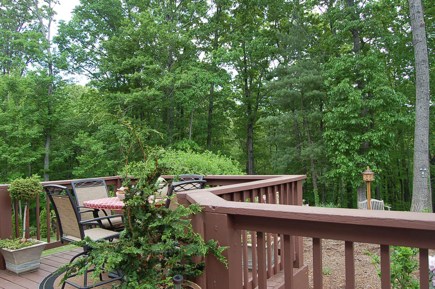 384 Pin Oak Drive Blue Ridge, VA 24064 - Photo 40 of 57 a roof deck with table and chairs and potted plants