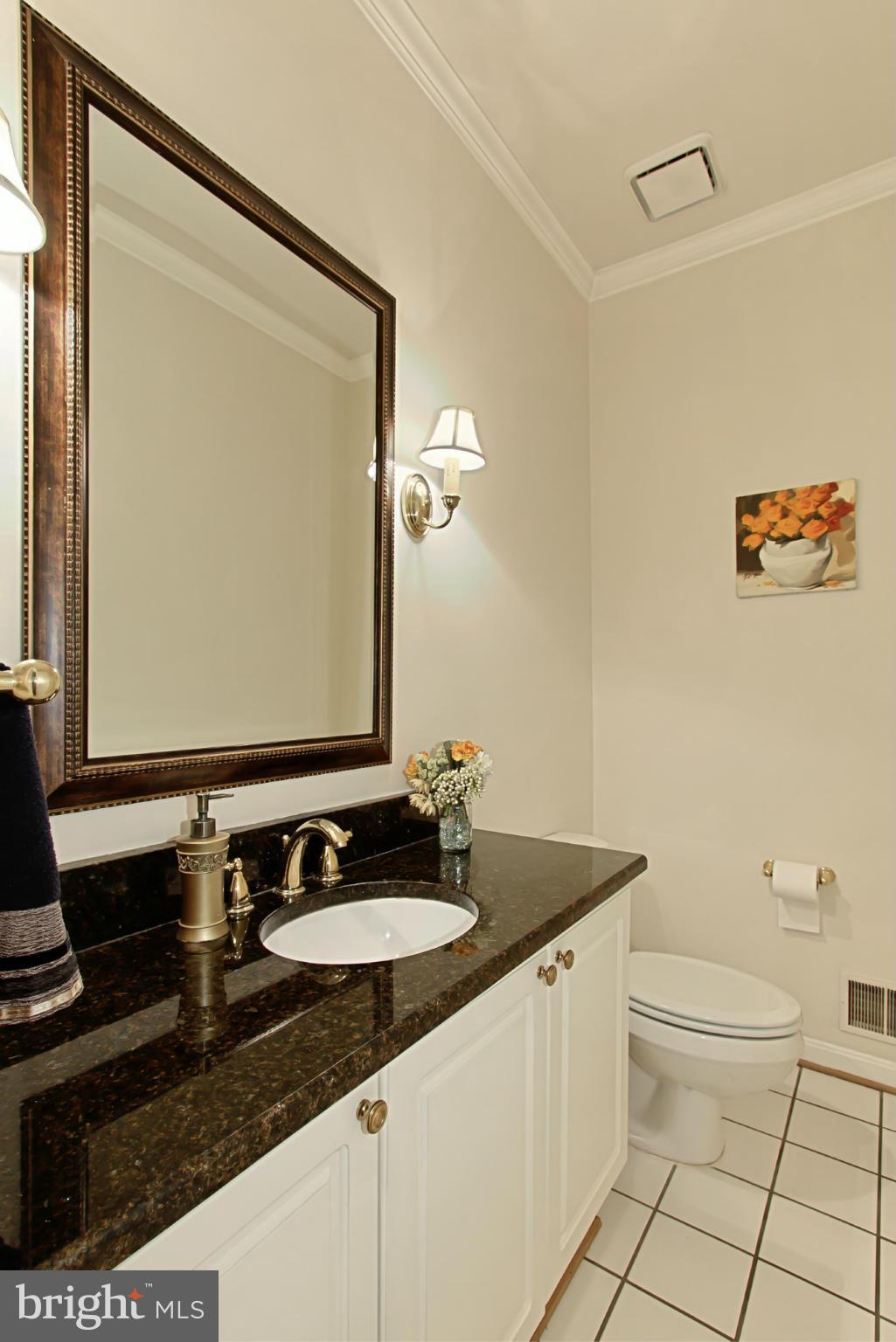 8127 Ridge Creek Way Springfield, VA 22153 - Photo 16 of 30 a bathroom with a granite countertop sink and a mirror