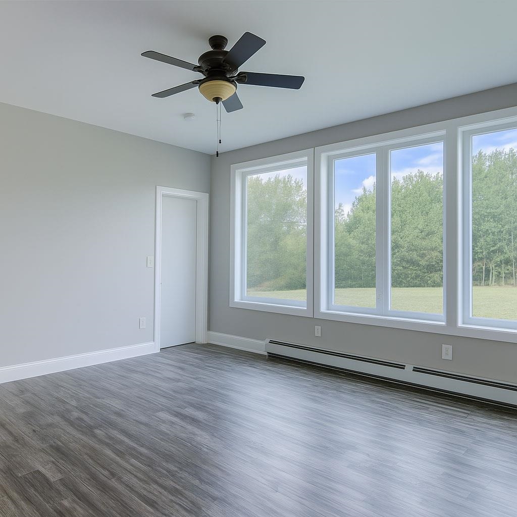 6030 Mitchell Road Iron River, WI 54847 - Photo 17 of 45 Spare room featuring dark wood-style floors, baseboard heating, and ceiling fan