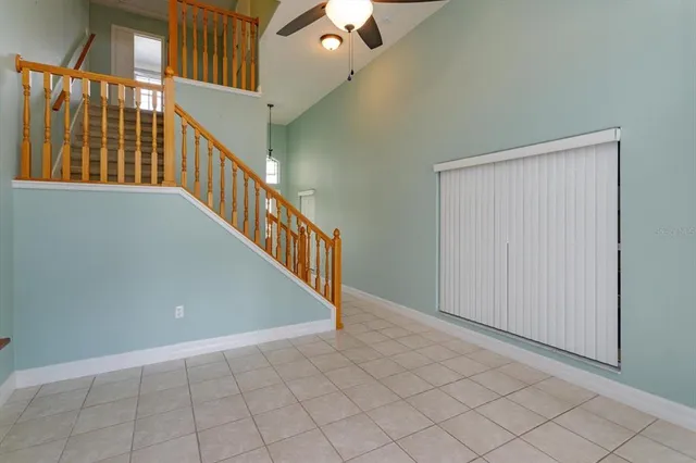 a view of an entryway with a fan