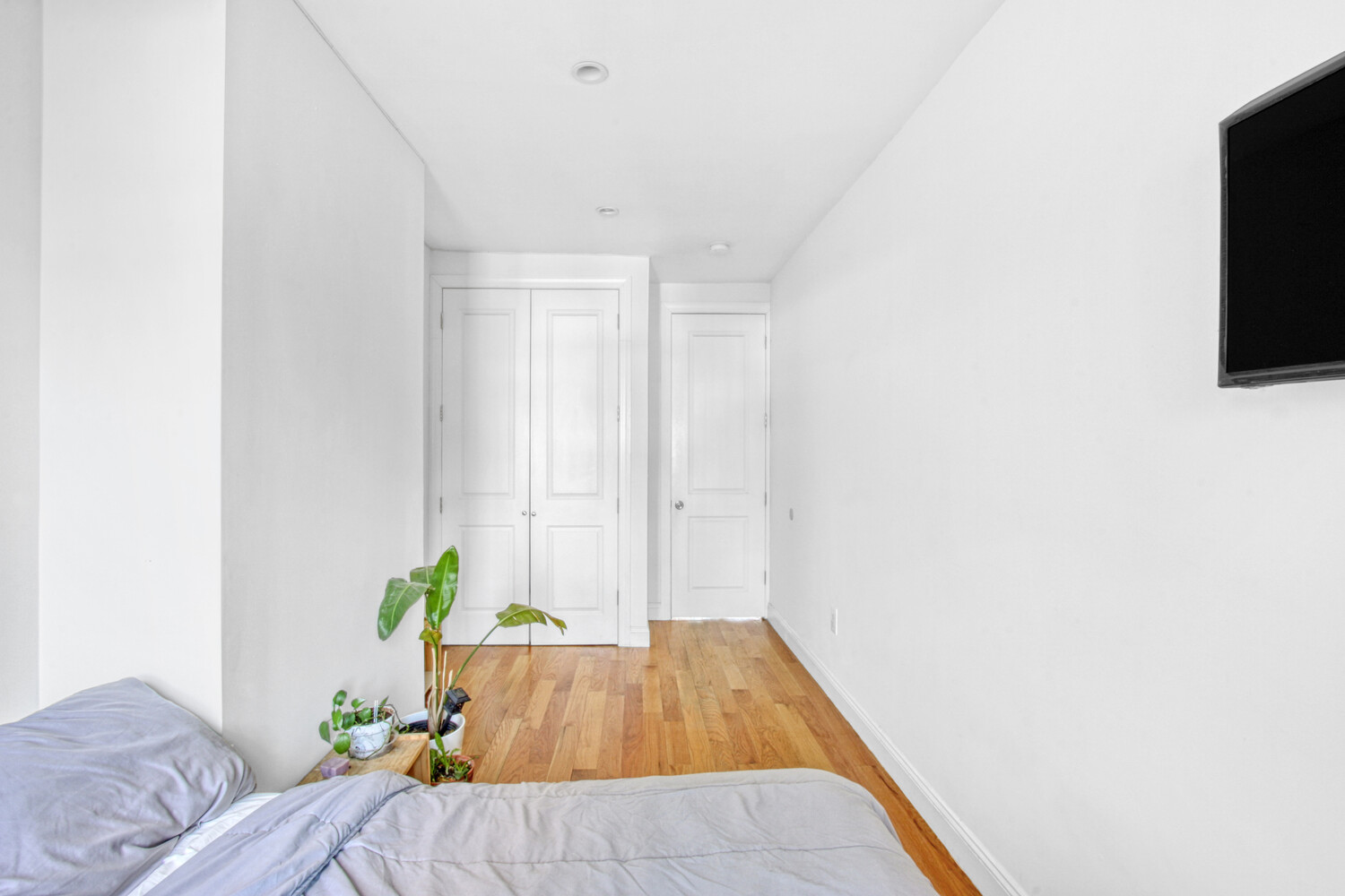 1353 Saint Marks Avenue, Unit 1 Brooklyn, NY 11233 - Photo 7 of 17 a room with a bed and a flat screen tv