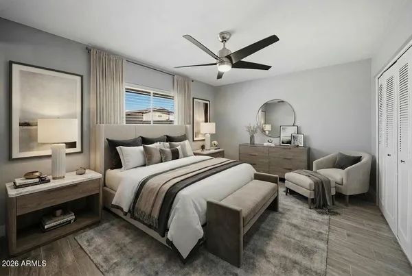 a bed room with bed and window