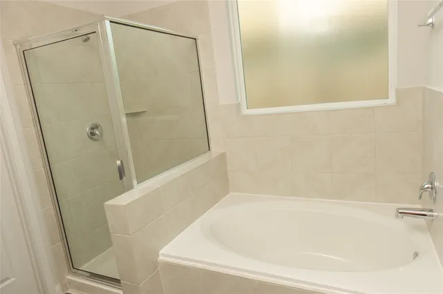 a bathroom with a bathtub