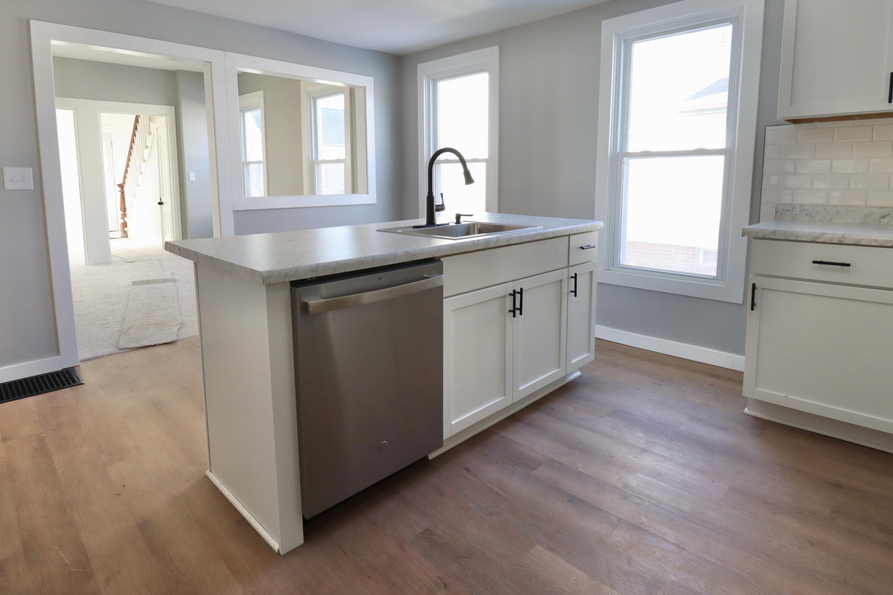 117 Patton Street La Porte, IN 46350 - Photo 15 of 45 a view with cabinets a sink and dishwasher with wooden floor