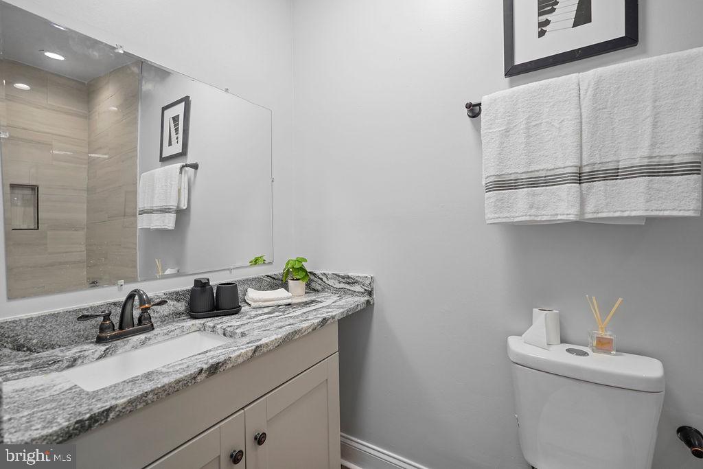 1337 Ward Street Baltimore, MD 21230 - Photo 11 of 17 a bathroom with a granite countertop sink and a toilet
