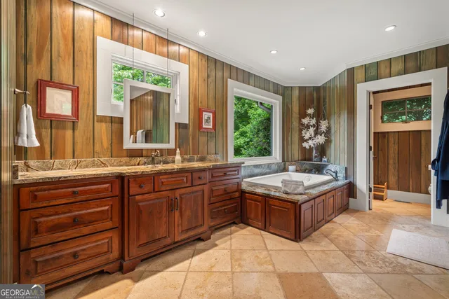 a view of a garage with a table and chairs