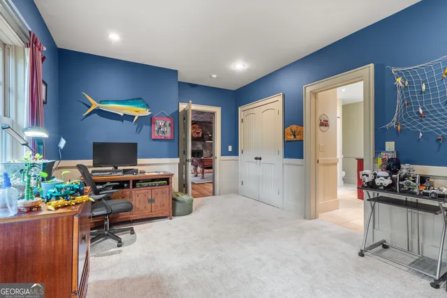 a picture of a bench in front of a building