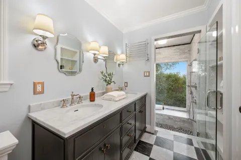 a view of a swimming pool with a patio