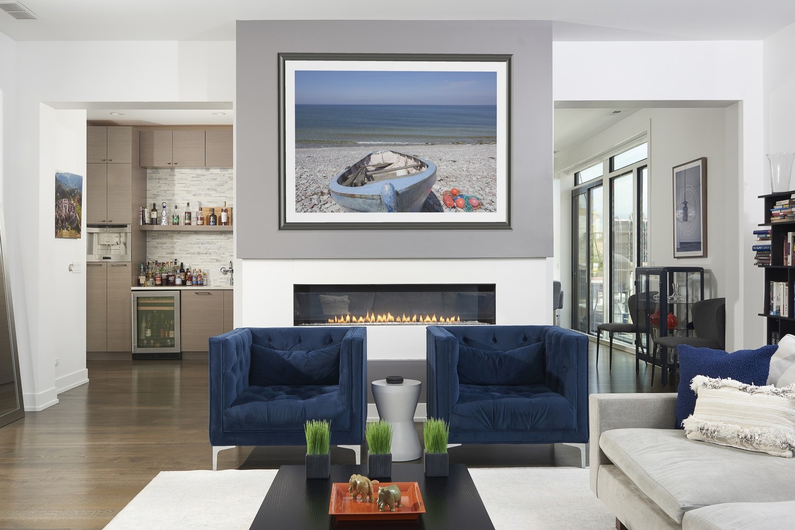 440 North Halsted Street, Unit 3A Chicago, IL 60642 - Photo 6 of 18 a living room with furniture and a fireplace