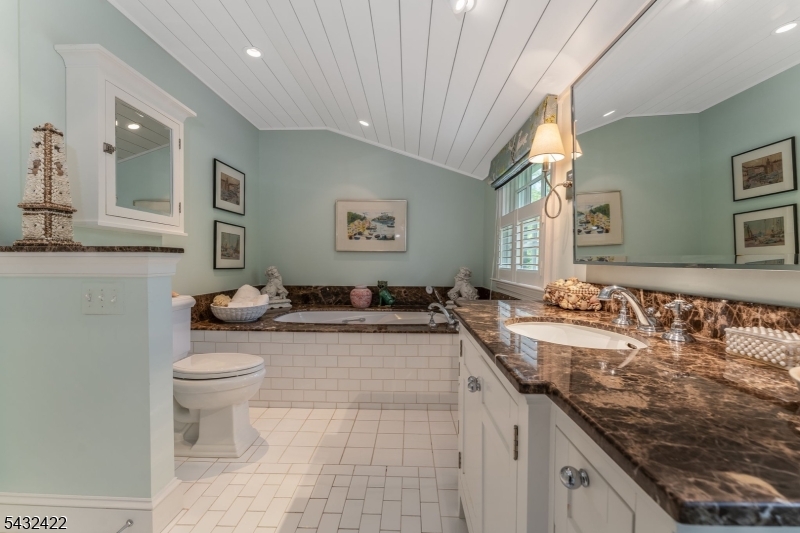 11 New Street Mendham, NJ 07945 - Photo 24 of 35 a spacious bathroom with a granite countertop sink a toilet and mirror