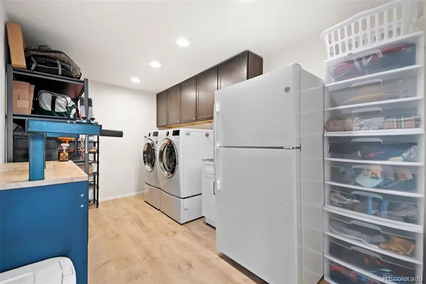 a view of a balcony with wooden fence and floor