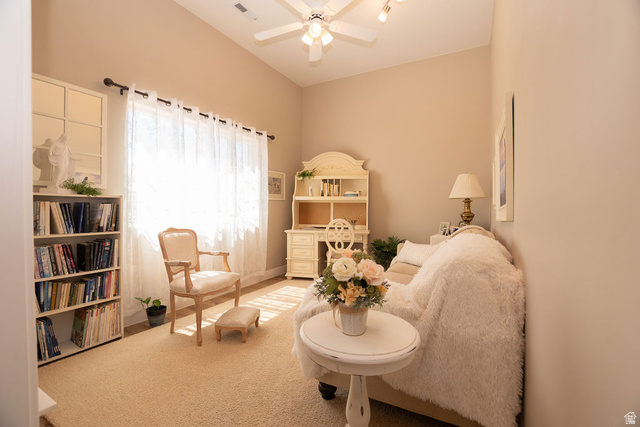 745 East 885 North Beaver, UT 84713 - Photo 7 of 50 Living area featuring carpet floors and a ceiling fan