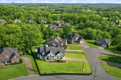 a view of a green field with lots of bushes