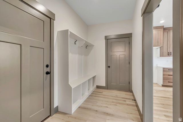 3317 South 1000 West, Unit 6010 Logan, UT 84321 - Photo 21 of 34 Mudroom featuring light wood-type flooring and recessed lighting