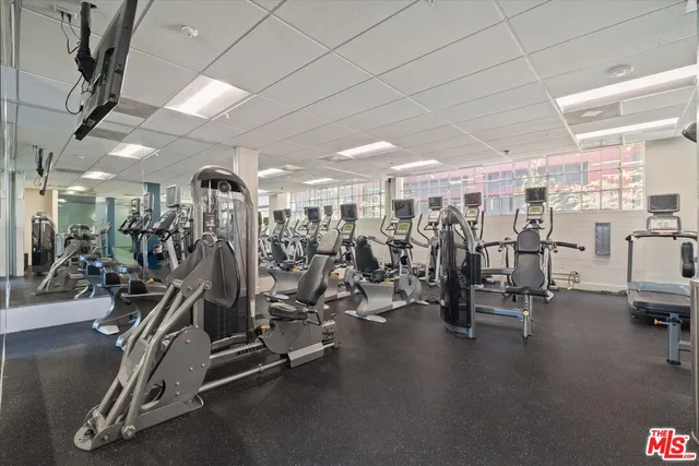 a view of a room with gym equipment