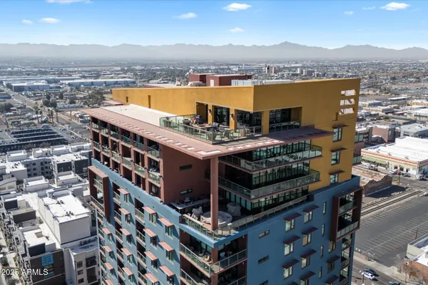 an aerial view of a balcony with lake view